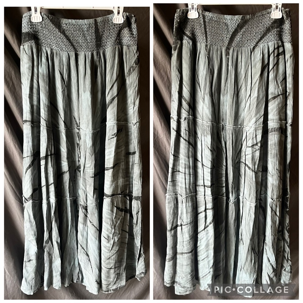 EARTHBOUND | NWT Tie Dye Maxi Skirt Grey Blue Stretchy Waist Boho Spring